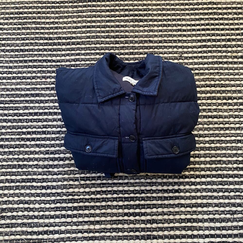🌿Alex Mill Quilted Down Philip Cropped Navy Blue Button Pocket Jacket M